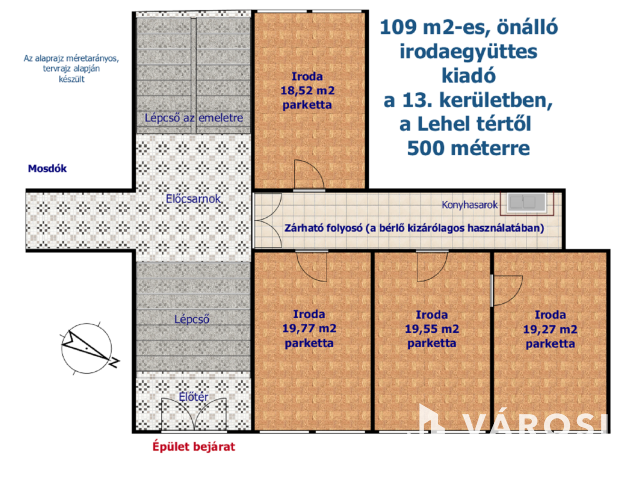109 m2-es önálló irodaegyüttes kiadó a Lehel tértől 500 m-re